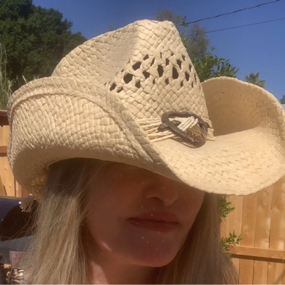 Natural Straw Cowgirl Hat with Rustic Heart Accent - Picture 3 of 13